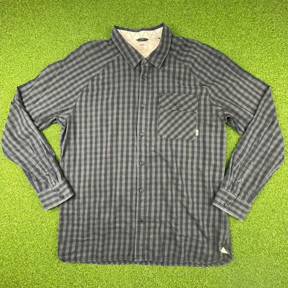 Vintage Vans Off The Wall Gray Check Button Down Flannel Shirt Sz XL